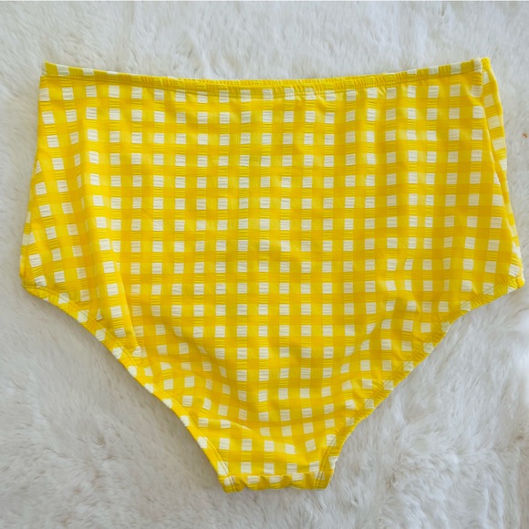 KONA SOL NWT Women's Yellow White Gingham High Waist Full Coverage Bikini Bottom - Picture 6 of 12